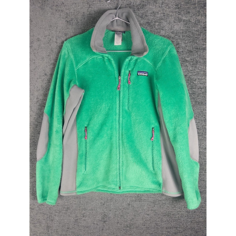 Patagonia R2 Jacket Womens M Green Fuzzy Full Zip Logo Outdoor Spring‎ Fleece